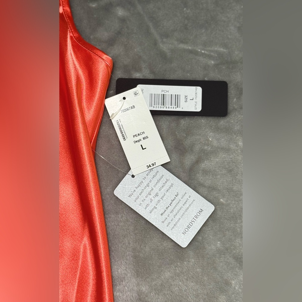 Bebe Size L Orange Satin Midi Dress with Cowl Neck NWT - Picture 4 of 9